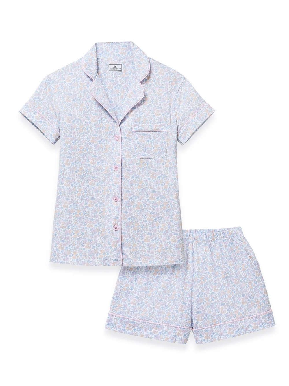Women’s Petite Plume Pima Short Sleeve Short Set in Fleur Blanche